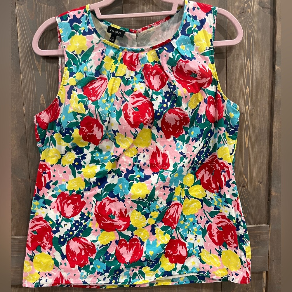 ⭐️5/$20Talbots Vibrant Floral Sleeveless Blouse - Red, Yellow, Blue